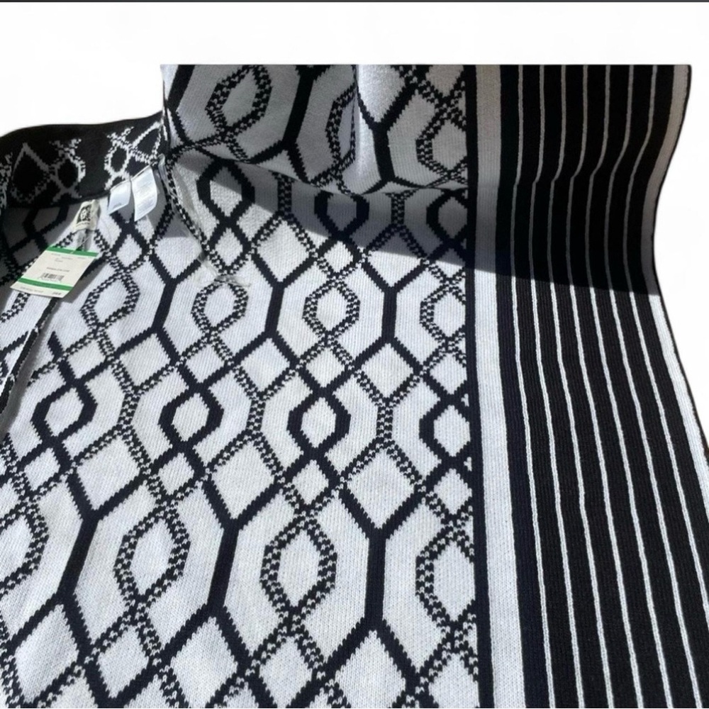 NWT Anne Klein Black White Full Zip Poncho Geometric Sweater Woman's Large - Picture 6 of 8